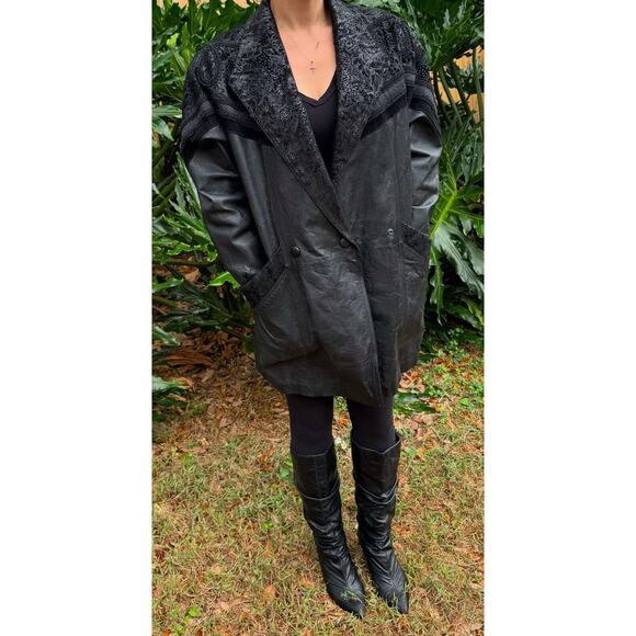 Vintage 80s 90s Oversized Real Leather Jacket Suede Detail Paisley Retro M/L - Picture 4 of 14